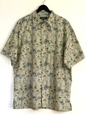 Ron Jon Surf Shop Men’s Hawaiian Palm Tree Camp Shirt - Tan/Green,  XXL
